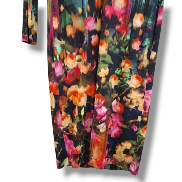 Fuzzi Midi Sheath Dress Womens Size L Long Sleeve V Neck Lined Colorful - Picture 7 of 8